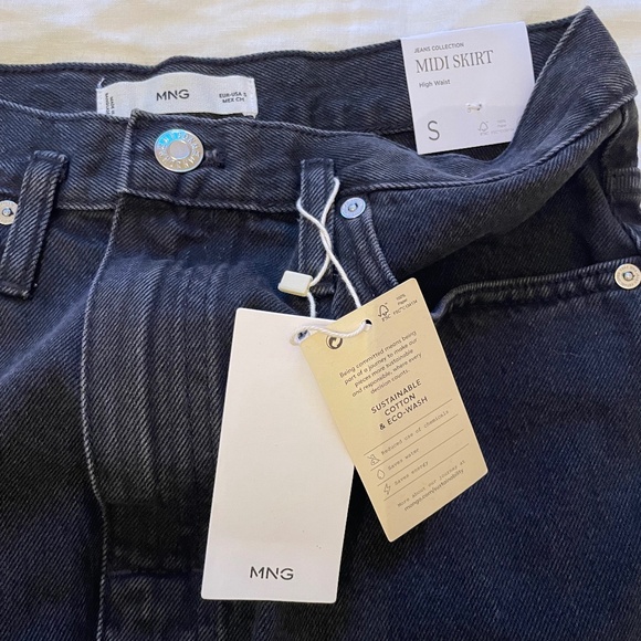 NWT Mango Calf Length, Midi, Black Denim Slit Skirt, Small - Picture 5 of 6